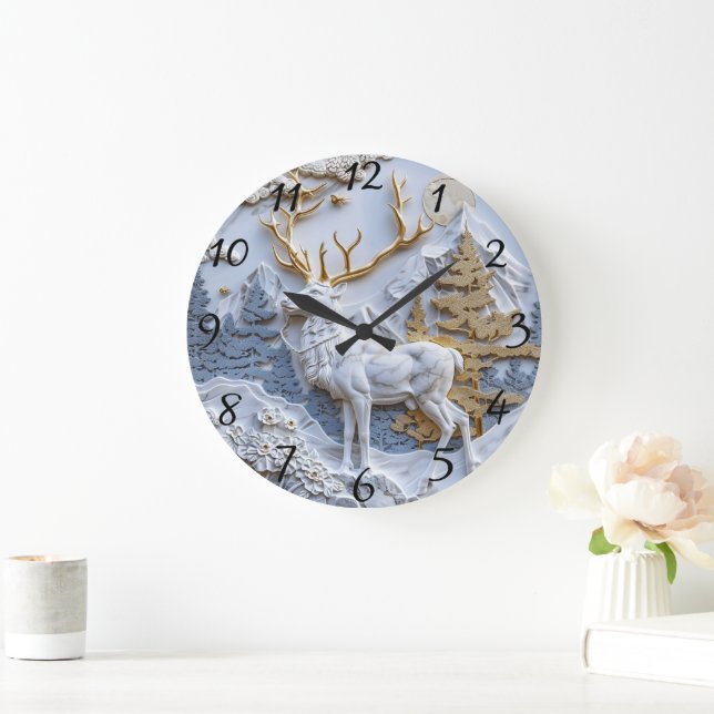Winter Wonderland Reindeer Charm Large Clock (Home)
