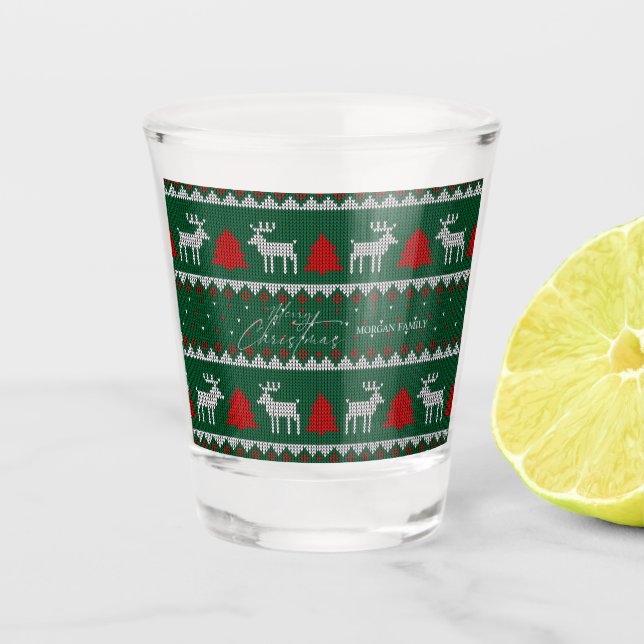 Winter Wonderland,Reindeer Pine Tree Green Shot Glass (Front)