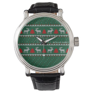Winter Wonderland,Reindeer Pine Tree Green Watch
