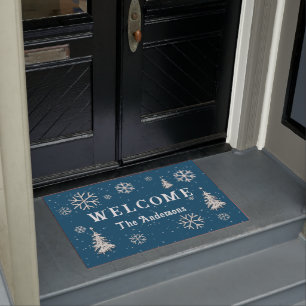 Winter Wonderland Rhinestones Blue Welcome Family Doormat