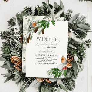 Winter Wonderland Robins & Snow Baby Shower Invitation