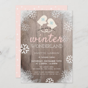 Winter Wonderland Rustic Girl Birthday Invitation
