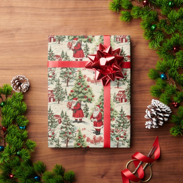 Winter Wonderland Santa and Christmas Trees 2 Wrapping Paper (Holiday Gift)