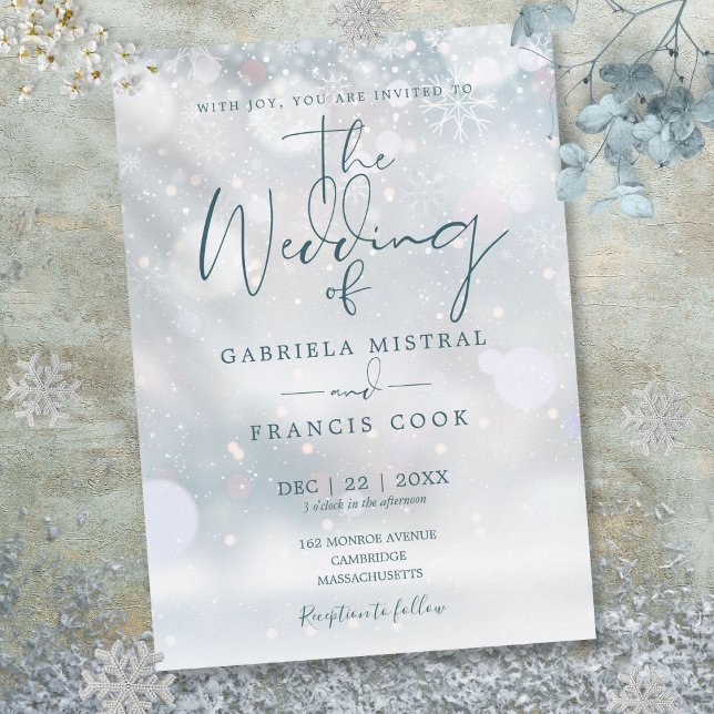 Winter Wonderland Script Snowflakes Wedding Invitation (Winter Wonderland Script Snowflakes Wedding Invitation)