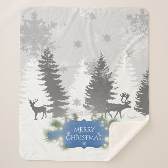 Winter Wonderland Sherpa Blanket - Blue (Front)