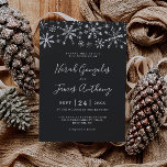 Winter Wonderland Silver Black Snowflake Wedding Invitation<br><div class="desc">Winter snowflake theme wedding invitation card with silver glitter snowflakes. Silver and charcoal grey. The back of the invite card is grey plaid.</div>