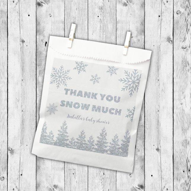 Winter Wonderland Silver Glitter Baby Shower Favour Bags (thank you snow much winter wonderland baby shower favors silver glitter woodland)