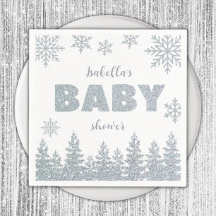 Winter Wonderland Silver Glitter Baby Shower Napkin