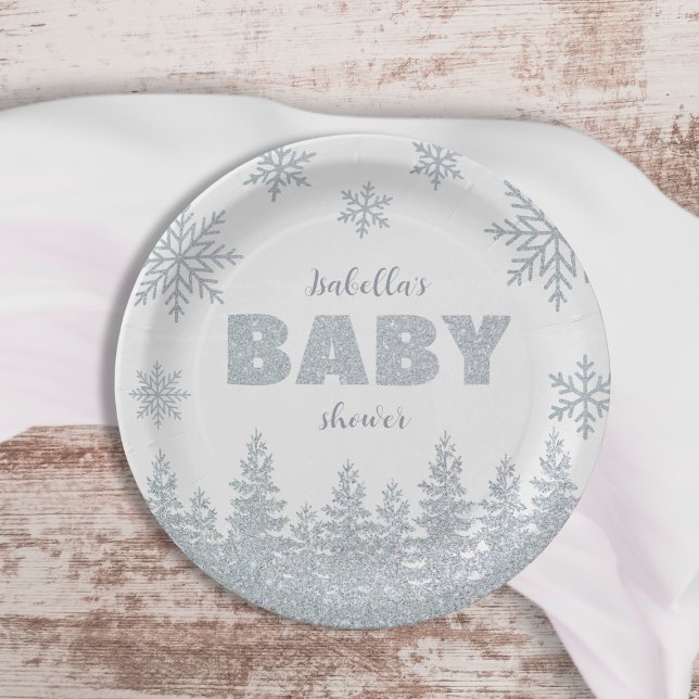 Winter Wonderland Silver Glitter Baby Shower Paper Plate (Winter Wonderland Silver Glitter Baby Shower Paper Plates)