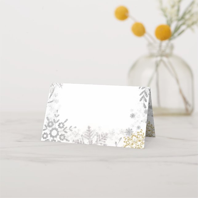 Winter Wonderland Silver Gold Place Card (Front)