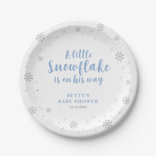 Winter Wonderland Snow Baby Shower Paper Plates (Front)