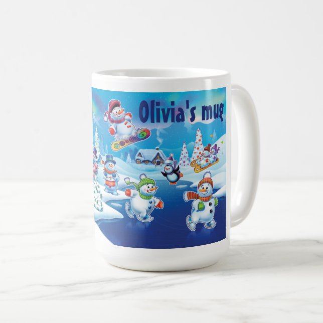 Winter Wonderland snow people mug custom name (Front Right)
