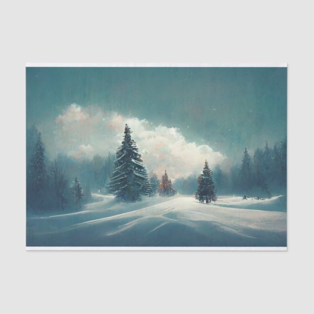 Winter Wonderland Snow Pine Trees Cloud Tissue Paper (Front)