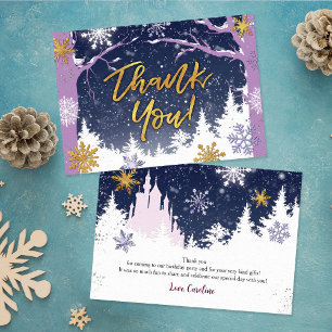Winter Wonderland Snow Princess Castle Blue Purple Thank You Card