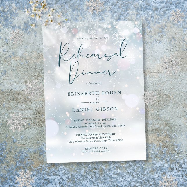 Winter Wonderland Snow Rehearsal Dinner Invitation (Winter Wonderland Snow Rehearsal Dinner Invitation)
