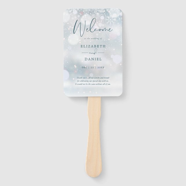 Winter Wonderland Snow Wedding Program Hand Fan (Front)