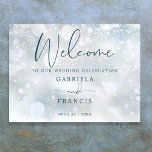 Winter Wonderland Snow Wedding Welcome Sign<br><div class="desc">This elegant winter wonderland snow wedding welcome sign can be personalised with your information in chic typography. Designed by Thisisnotme©</div>