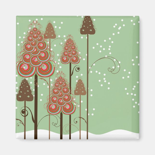 Winter Wonderland Snow Whimsical Christmas Trees Magnet (Front)
