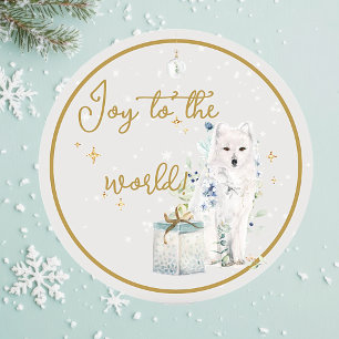 Winter wonderland Snow Wolf Joy to the World Classic Round Sticker