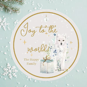 Winter wonderland Snow Wolf Joy to the World Classic Round Sticker