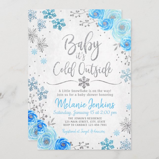 Winter Wonderland Snowflake Baby Shower Invitation (Front/Back)