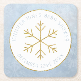 Winter Wonderland Snowflake Baby Shower  Square Paper Coaster