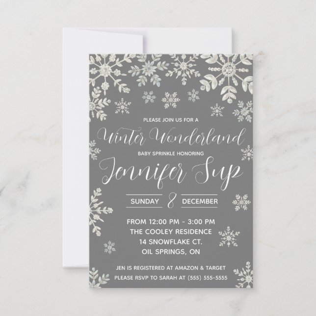 Winter Wonderland, Snowflake Baby Sprinkle, Shower Invitation (Front)