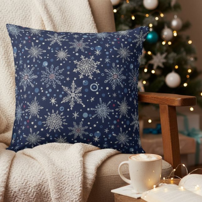 Winter Wonderland Snowflake Cushion (Winter Wonderland blue snowflake pillow)