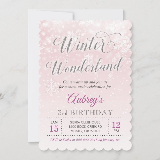Winter Wonderland Snowflake Girl Birthday Party Invitation (Front)