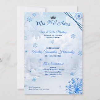 Winter Wonderland Snowflake Quinceañera Invitation