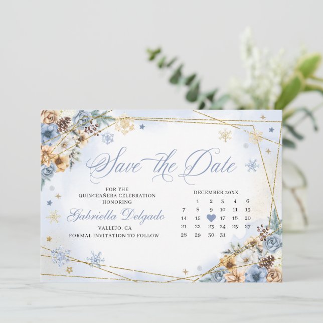 Winter Wonderland Snowflake Save The Date Invitation (Standing Front)
