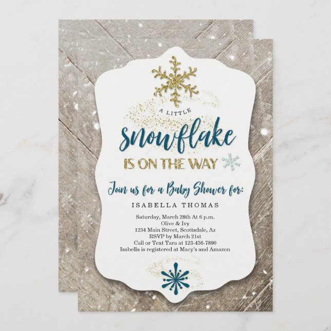 Winter Wonderland Snowflake Theme Boy Baby Shower Invitation (Front/Back)