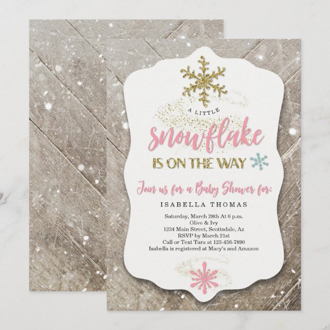 Winter Wonderland Snowflake Theme Girl Baby Shower Invitation (Front/Back)