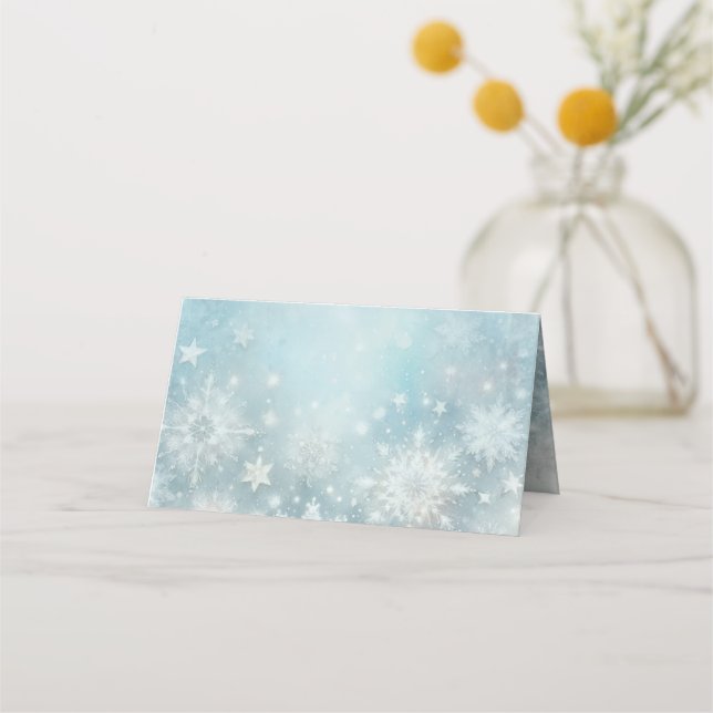 Winter Wonderland Snowflake Wedding Place Card (Front)
