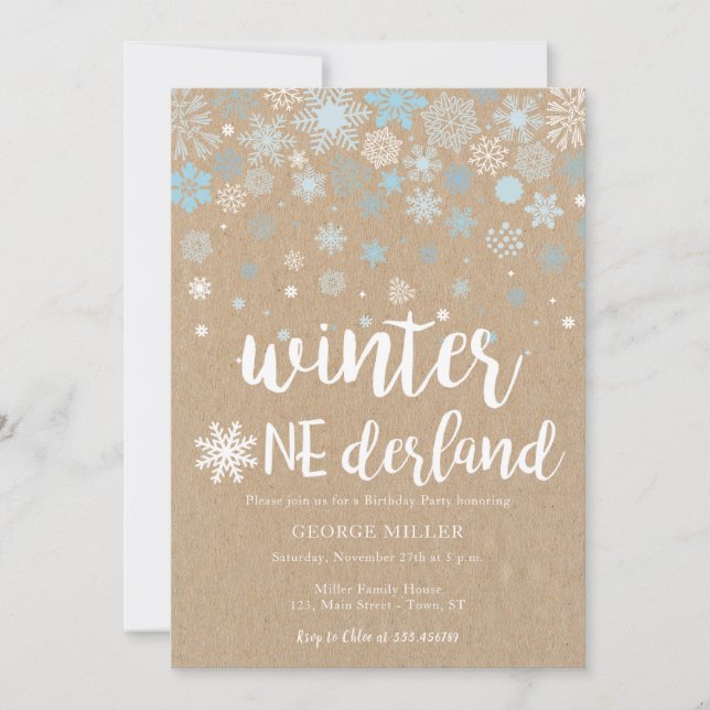 Winter wonderland snowflakes 1st birthday invitation (Front)