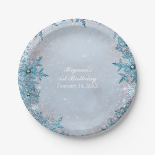 Winter Wonderland Snowflakes Blue Elegant Party Paper Plate