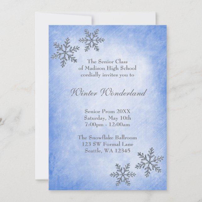 Winter Wonderland Snowflakes Blue Prom Formal Invitation (Front)