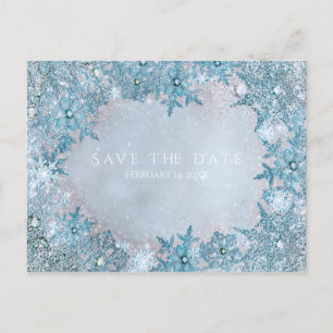 Winter Wonderland Snowflakes Blue Save the Date Announcement Postcard