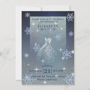 Winter wonderland snowflakes dress sweet sixteen i invitation