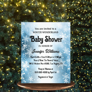 winter wonderland snowflakes elegant baby shower   flyer
