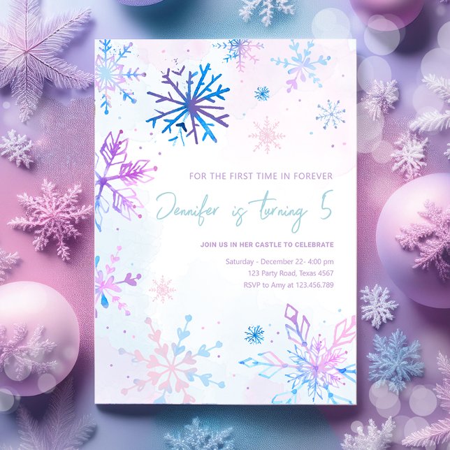 Winter Wonderland Snowflakes Girl Snow Birthday Invitation (Creator Uploaded)