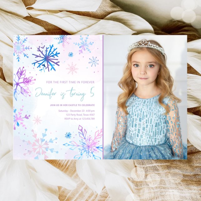Winter Wonderland Snowflakes Girl Snow Birthday Invitation (Creator Uploaded)