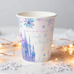 Winter Wonderland Snowflakes Girl Snow Birthday Paper Cups