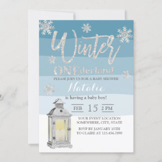 Winter Wonderland Snowflakes & Lantern Baby Shower Invitation