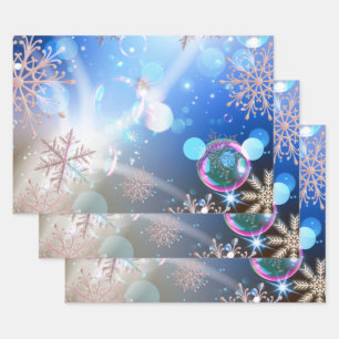 Winter Wonderland Snowflakes Lights And Bubbles Wrapping Paper Sheet