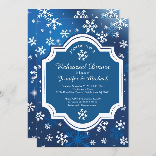 Winter Wonderland Snowflakes Rehearsal Dinner Invitation (Front/Back)