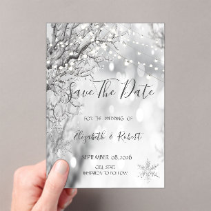 Winter Wonderland, Snowflakes Save The Date Acrylic Invitations