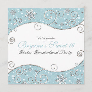 Winter Wonderland Snowflakes Silver Swirl Invite