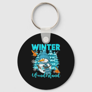 Winter Wonderland Snowman And Snowflakes Cozy Wint Key Ring