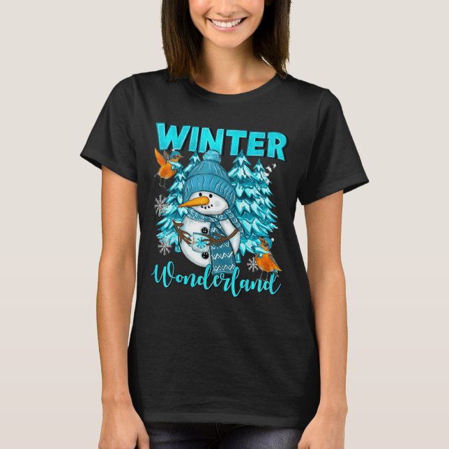 Winter Wonderland Snowman And Snowflakes Cozy Wint T-Shirt (Front)